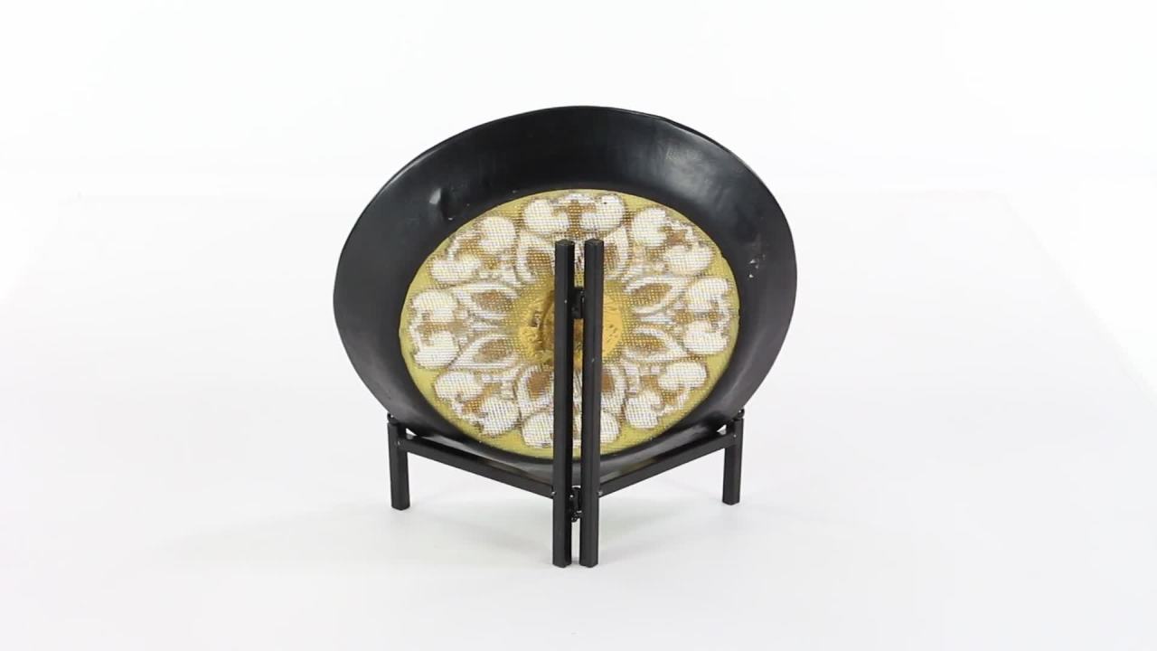 thumbnail video image 2 of DecMode 16" Round Scroll Embossed Detail Gold Polystone Charger with Stand, 2 of 12