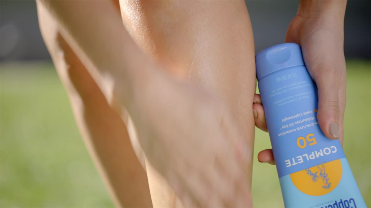 thumbnail video image 2 of Coppertone Complete Sunscreen Spray, SPF 50 Spray Sunscreen, 5.5 oz, 2 of 12