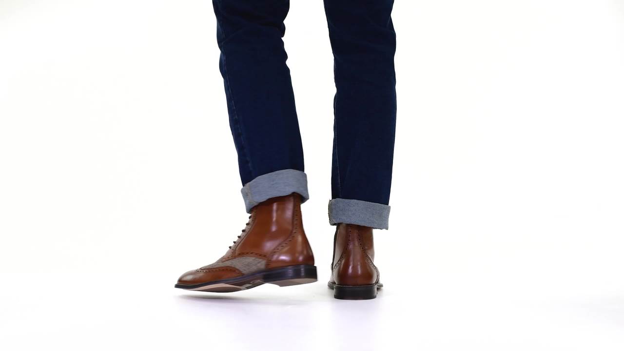thumbnail video image 2 of Thomas & Vine Mens Jarett Tru Comfort Foam Lace-up Wingtip Ankle Boot, 2 of 8