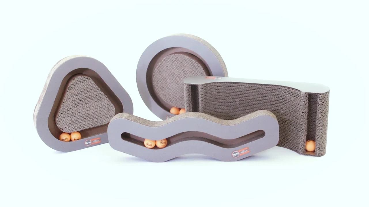 thumbnail video image 2 of K&H Pet Products Kitty Tippy Cat Scratcher Interactive Cat Toy Cardboard Scratch n' Track 20.5 X 9.5 Inches, 2 of 8