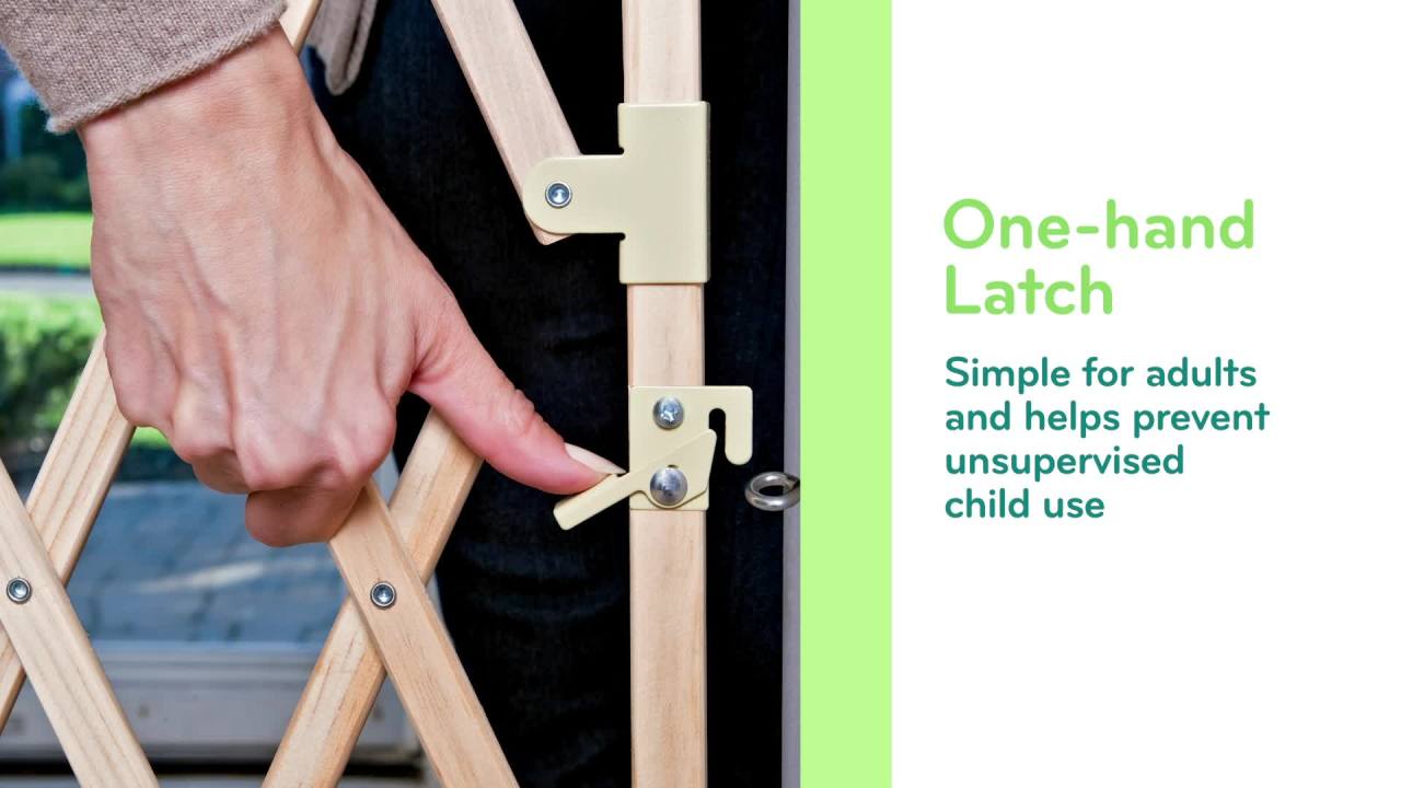 thumbnail video image 3 of Evenflo Expansion Walk-Thru Room Divider Baby Gate (Natural Wood), Fits Openings 24 - 60 in. Wide, 3 of 9