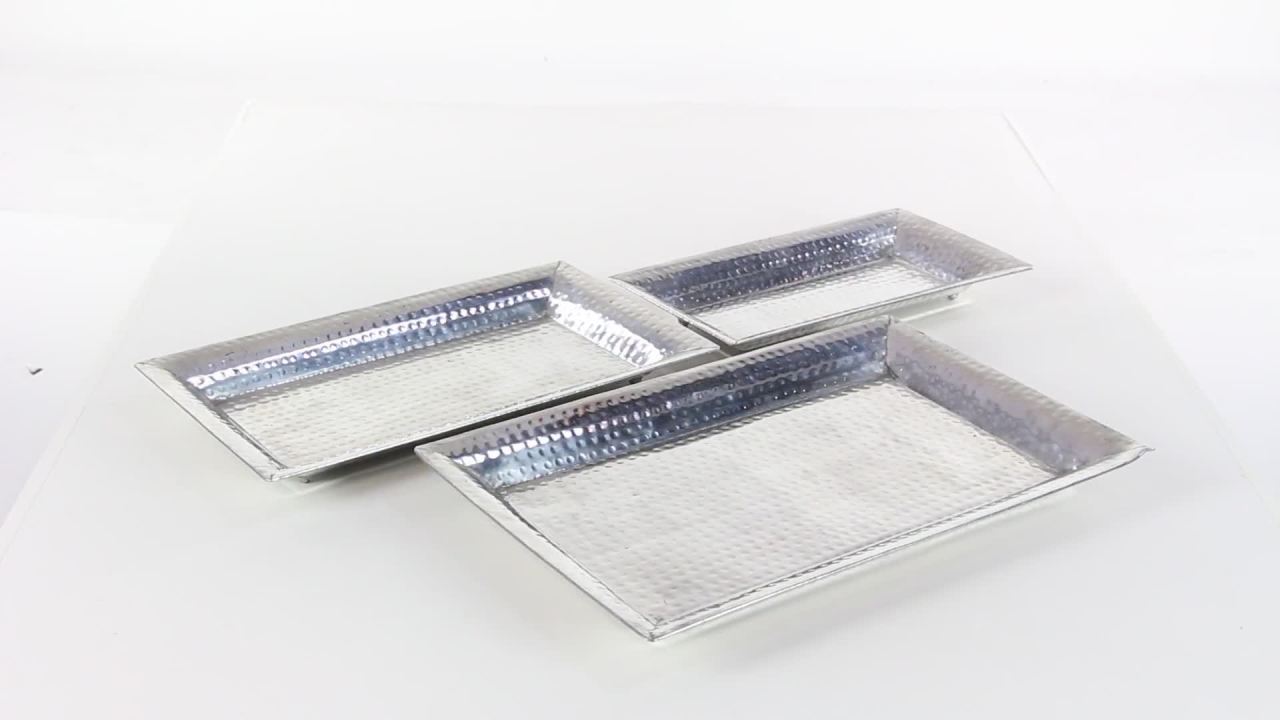 thumbnail video image 2 of DecMode 24", 21", 18"W Silver Aluminum  Tray, 3-Pieces, 2 of 13