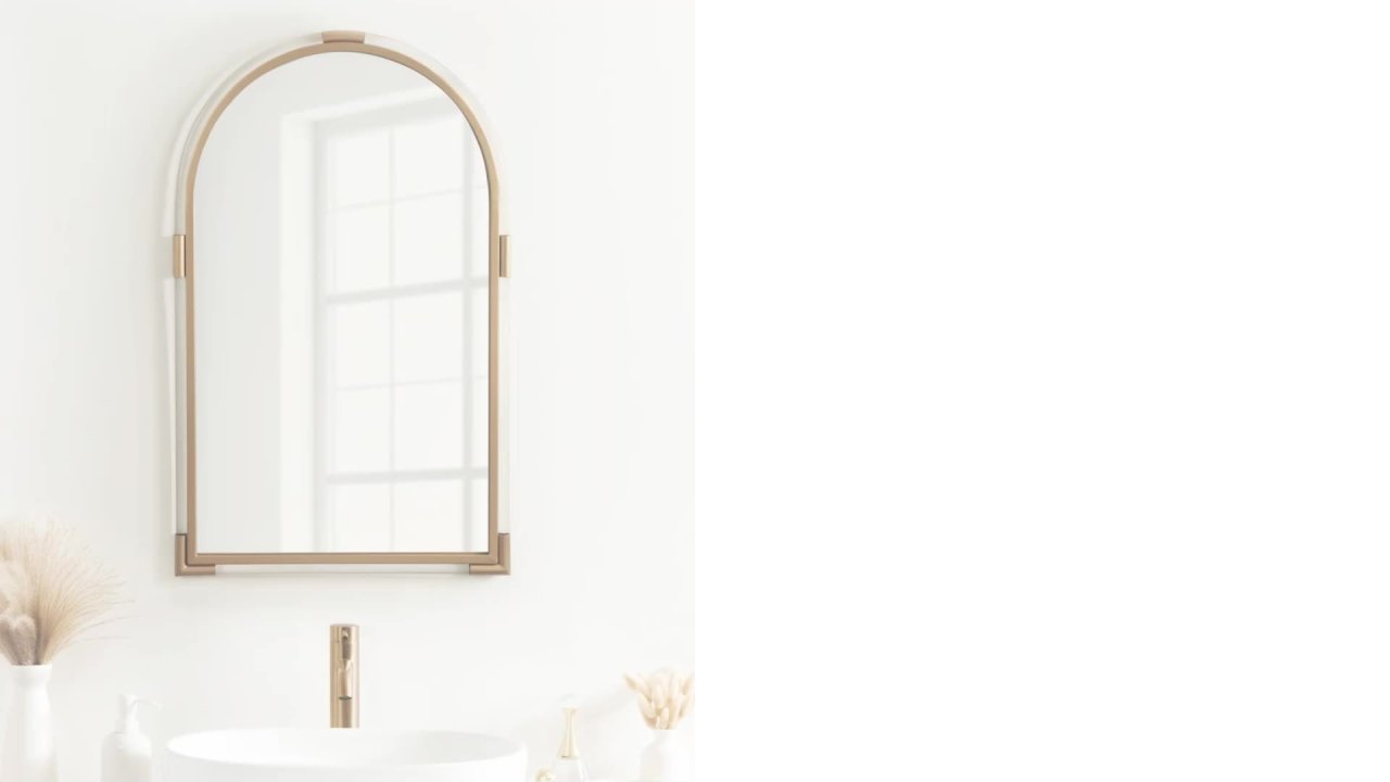 thumbnail video image 2 of Kate and Laurel Arceo Modern Acrylic Arch Mirror, 22 x 34, Black, Arched Mirror Decor with Metal Detailing for Use as Bathroom Vanity Mirror Above Sink, 2 of 9