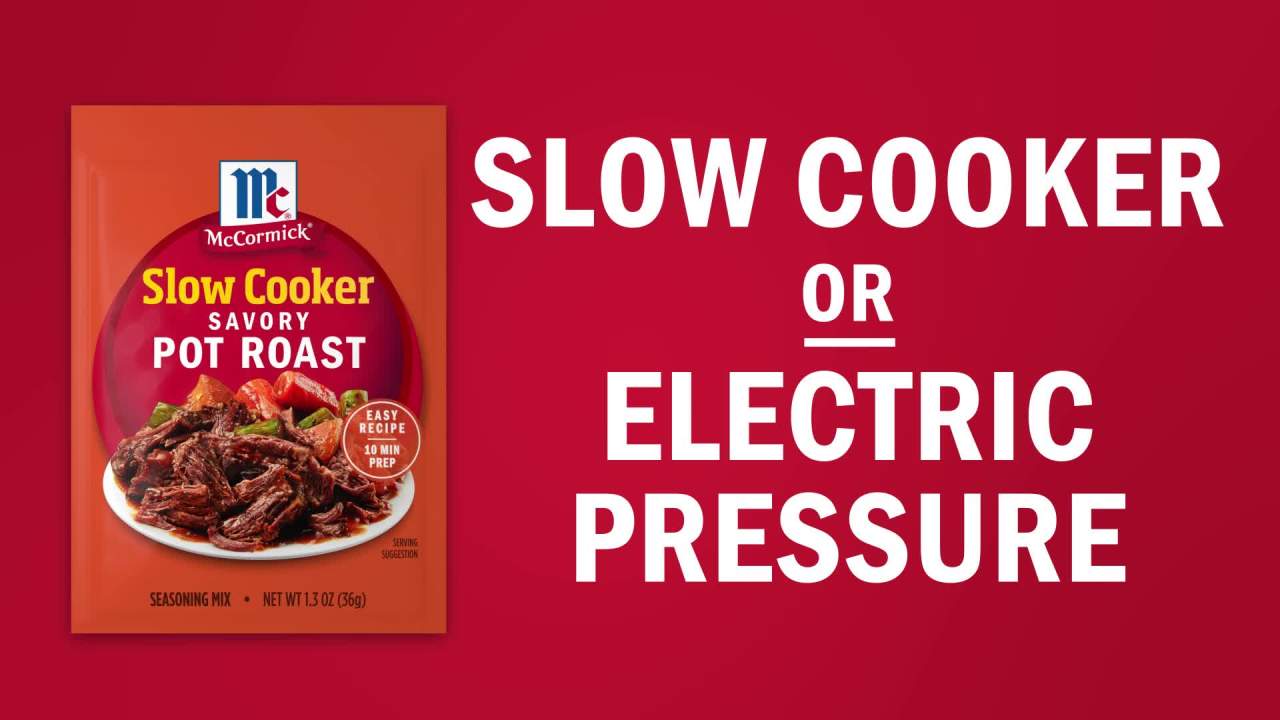 thumbnail video image 2 of McCormick Slow Cooker Savory Pot Roast Seasoning Mix, 1.3 oz Packet, 2 of 25