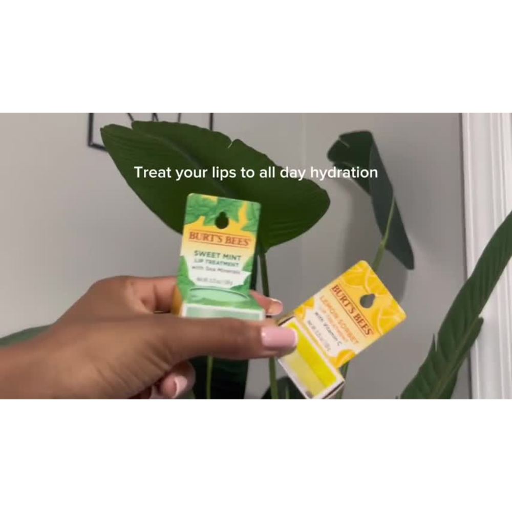 thumbnail video image 2 of Burt's Bees Lip Treatment, Sweet Mint with Sea Minerals and Mica, 0.25 oz, 2 of 11