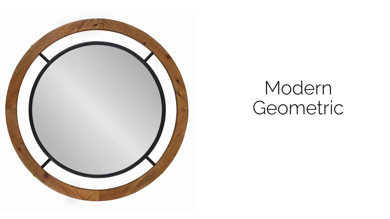thumbnail video image 2 of Kate and Laurel Whalen Rustic Wood Wall Mirror, 32" x 32", Brown, Farmhouse-Inspired Home Decor Round Modern Shape, 2 of 7