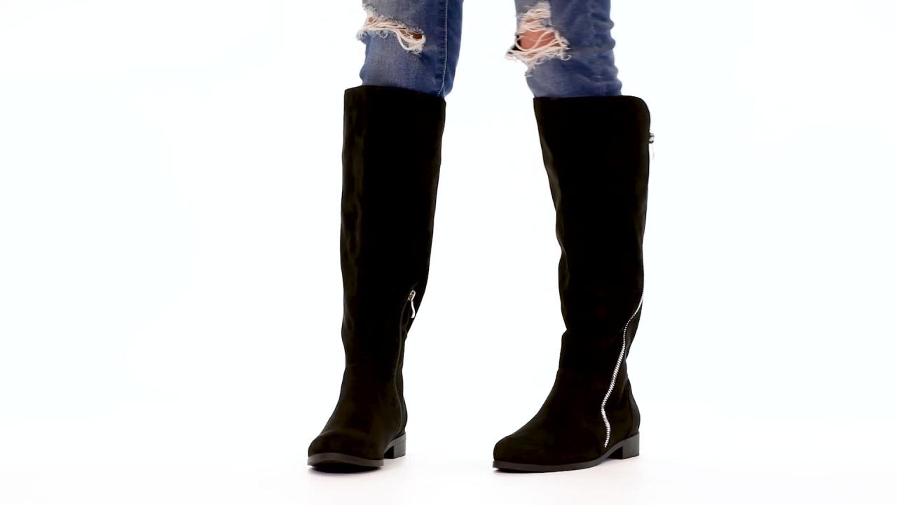thumbnail video image 2 of Comfort by Brinley Co. Womens Faux Suede Riding Boot, 2 of 9