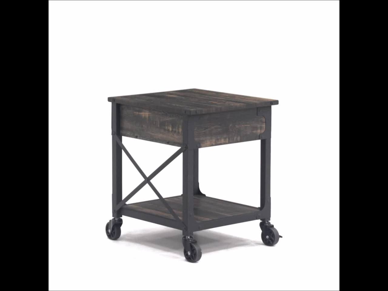 thumbnail video image 2 of Sauder Steel River End Table, Carbon Oak Finish, 2 of 13