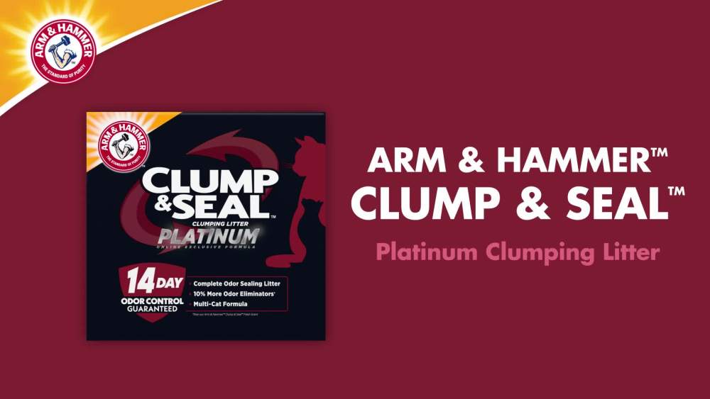 thumbnail video image 2 of ARM & HAMMER Clump & Seal Platinum, Complete Odor Sealing Clumping Cat Litter, Multi-Cat, 27.5 lb, 2 of 12