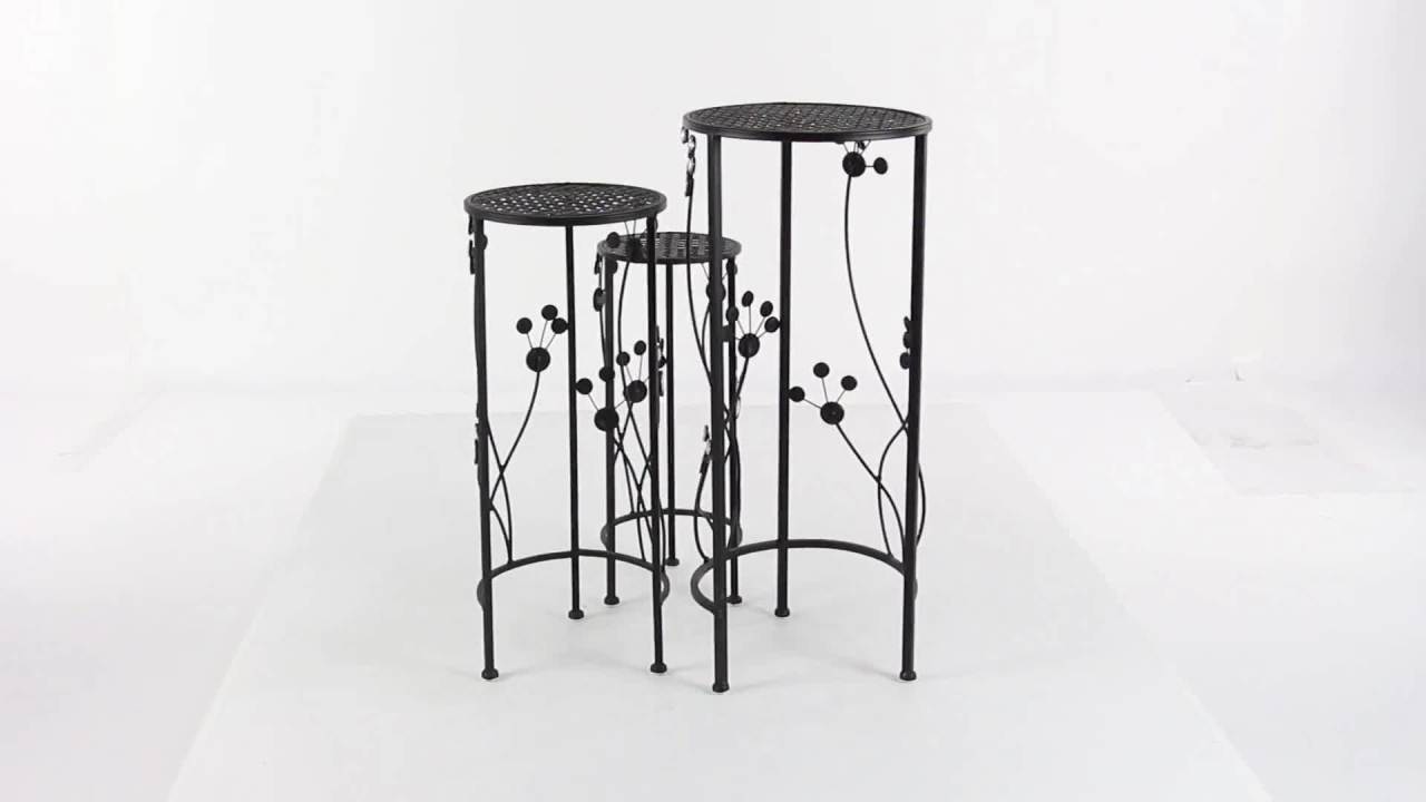 thumbnail video image 2 of DecMode Contemporary Iron Plantstands, Black 28"H, Set of 3, 2 of 15