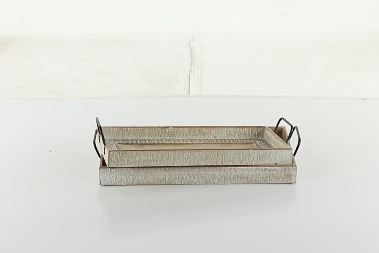 thumbnail video image 2 of DecMode 27", 25"W Brown Wood  Tray with White Wash, 2-Pieces, 2 of 13