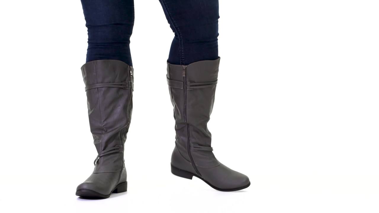 thumbnail video image 2 of Journee Womens Harley Extra Wide Calf Stacked Heel Riding Boots, 2 of 10