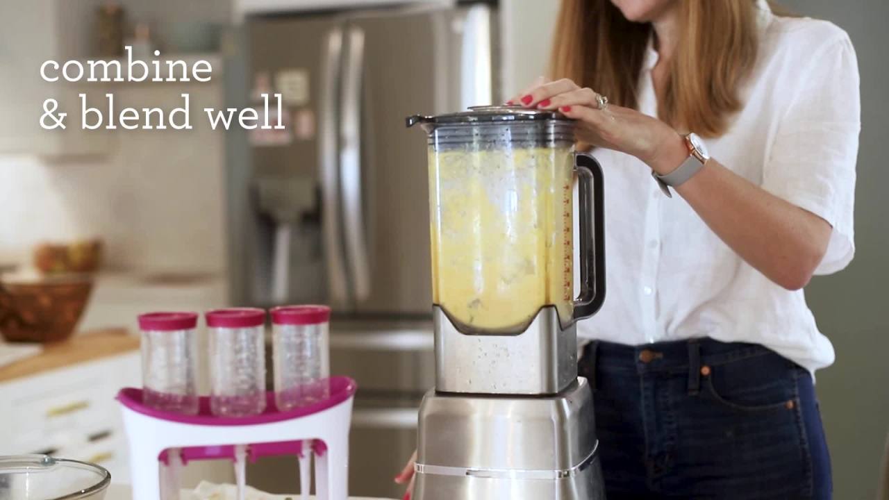 thumbnail video image 2 of Infantino Disposable Squeeze Pouches, 4oz. Clear Non-Reusable Puree Pouches, 50-Pack, 2 of 11