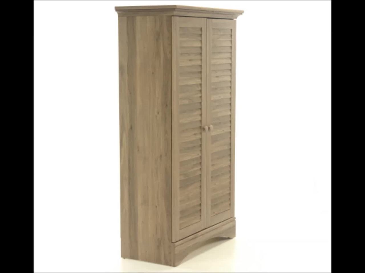 thumbnail video image 2 of Sauder Harbor View Storage Cabinet, Salt Oak Finish, 2 of 11