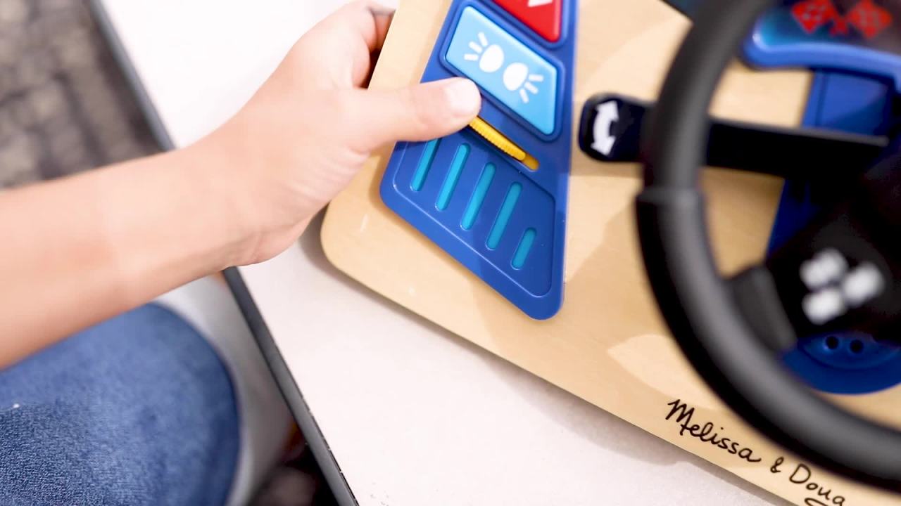 thumbnail video image 2 of Melissa & Doug Vroom & Zoom Interactive Wooden Dashboard Steering Wheel Pretend Play Driving Toy - FSC Certified, 2 of 11