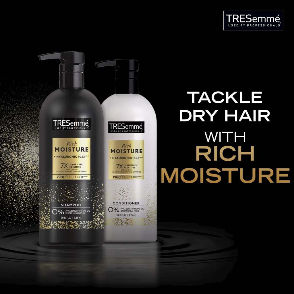 thumbnail video image 3 of Tresemme Rich Moisture Hydrating Shampoo with Pump, 39 oz, 3 of 12
