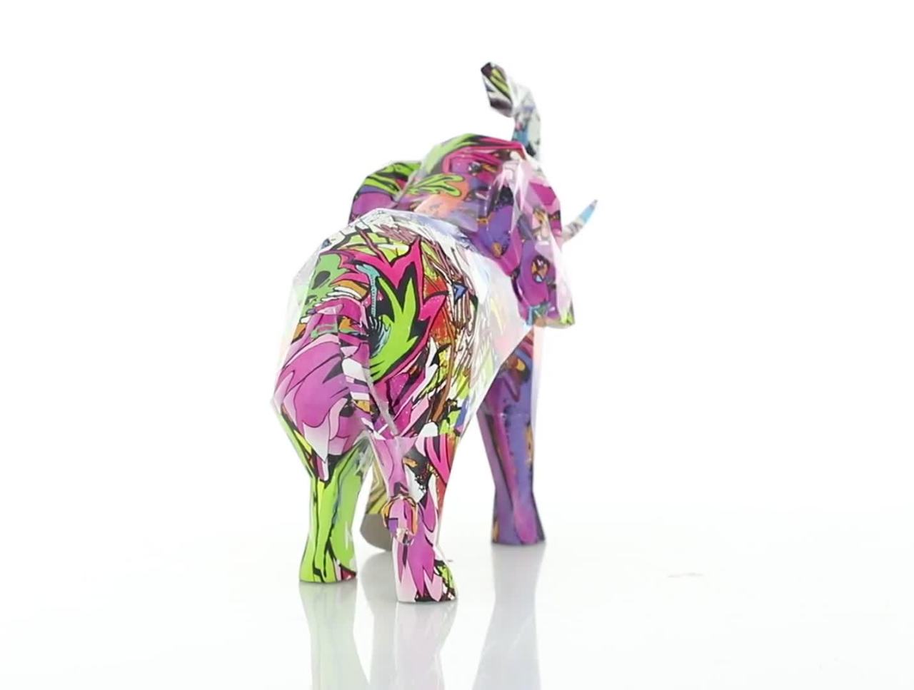 thumbnail video image 2 of 17" x 12" Multi Colored Polystone Graffiti Elephant Sculpture, by DecMode, 2 of 9