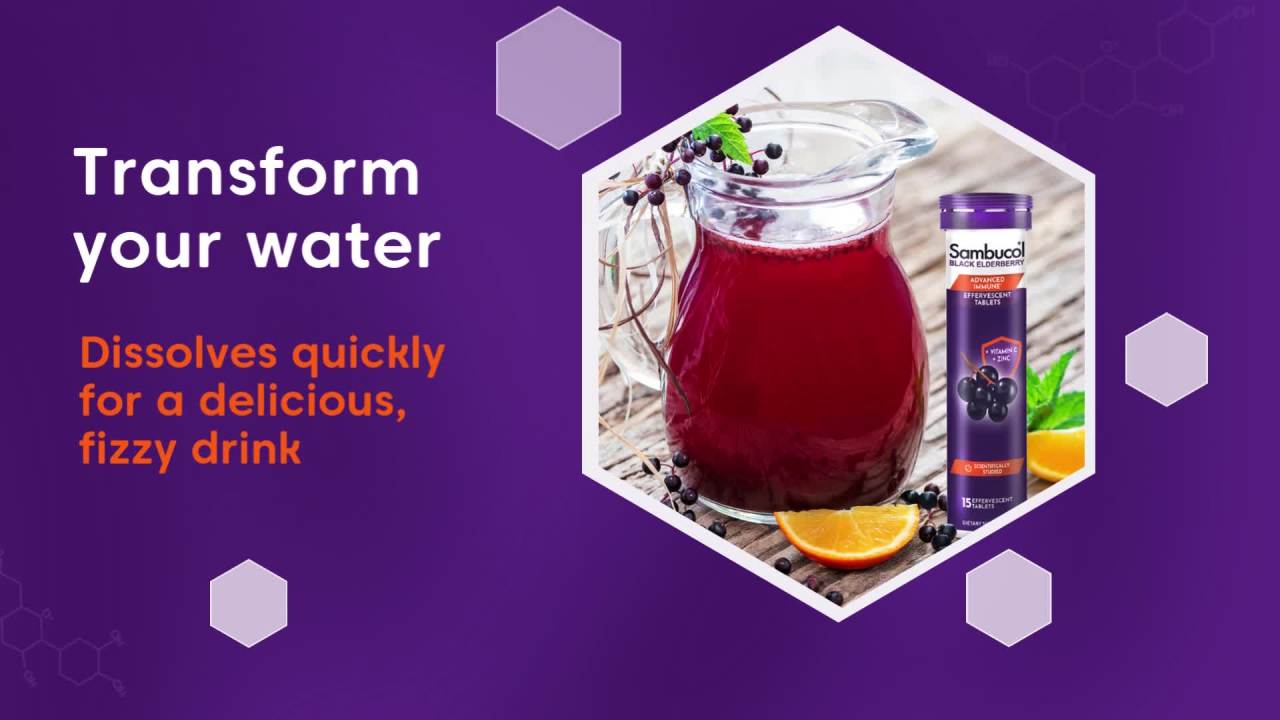 thumbnail video image 3 of Sambucol Black Elderberry Immune Support Effervescent Tablets, Vitamin C and Zinc, 15 Count, 3 of 14