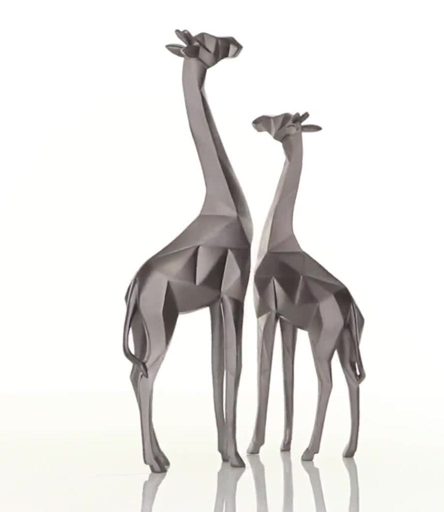 thumbnail video image 2 of 12", 15"H Silver Polystone Giraffe Sculpture, by CosmoLiving by Cosmopolitan (2 Count), 2 of 10