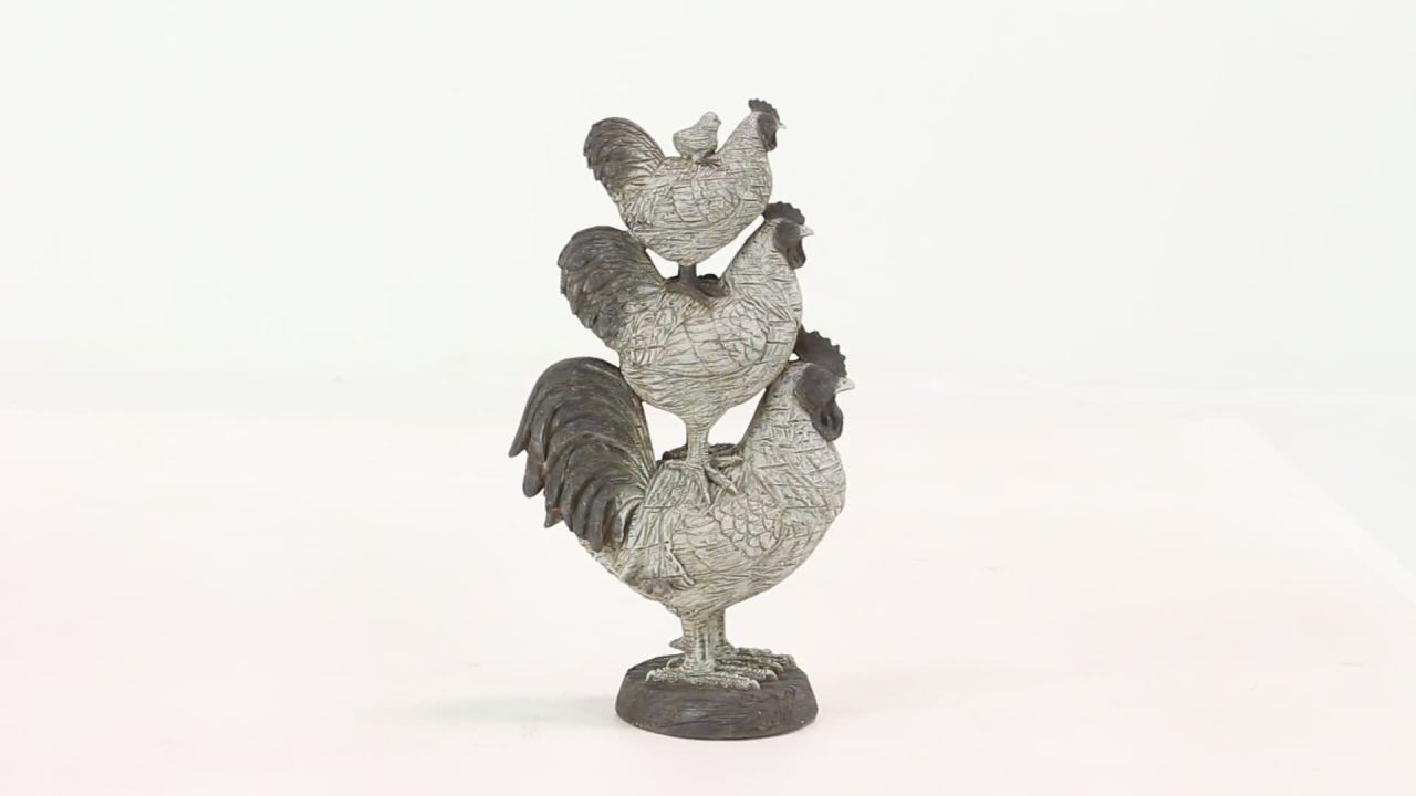 thumbnail video image 2 of DecMode Polystone Farmhouse Rooster Sculpture, White, 2 of 10