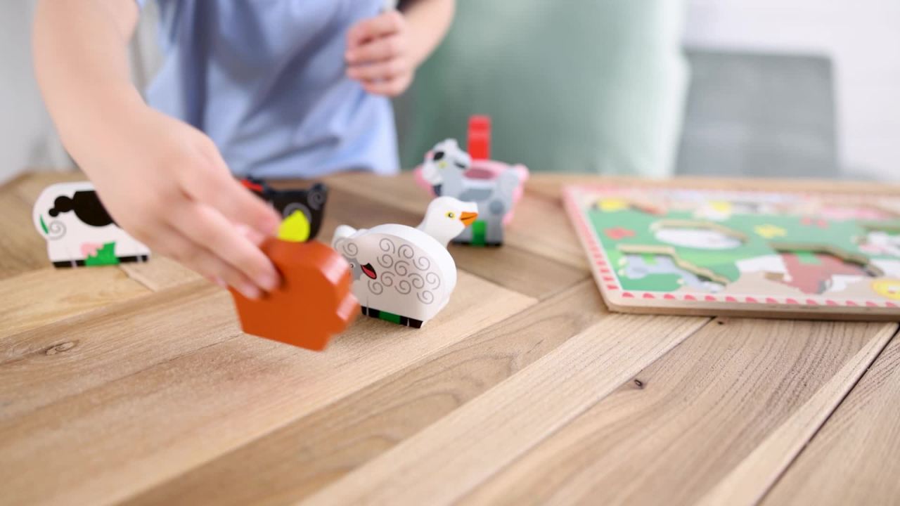 thumbnail video image 2 of Melissa & Doug Farm Wooden Chunky Puzzle (8 Pcs) - FSC-Certified Materials, 2 of 10