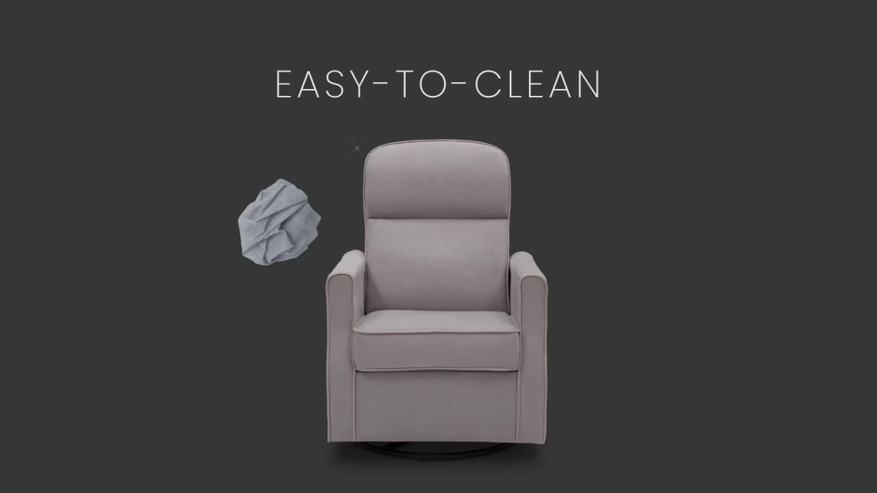 thumbnail video image 3 of Delta Children Clair Slim Nursery Glider Swivel Rocker Chair, Graphite with Dove Grey Welt, 3 of 15