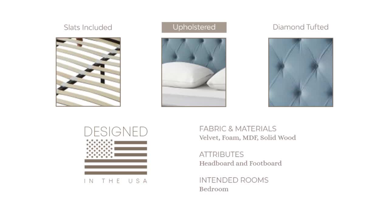 thumbnail video image 2 of Rustic Manor Sherlyn Velvet Tufted Queen Size Bed frame, No Box Spring Needed, Blush, 2 of 9