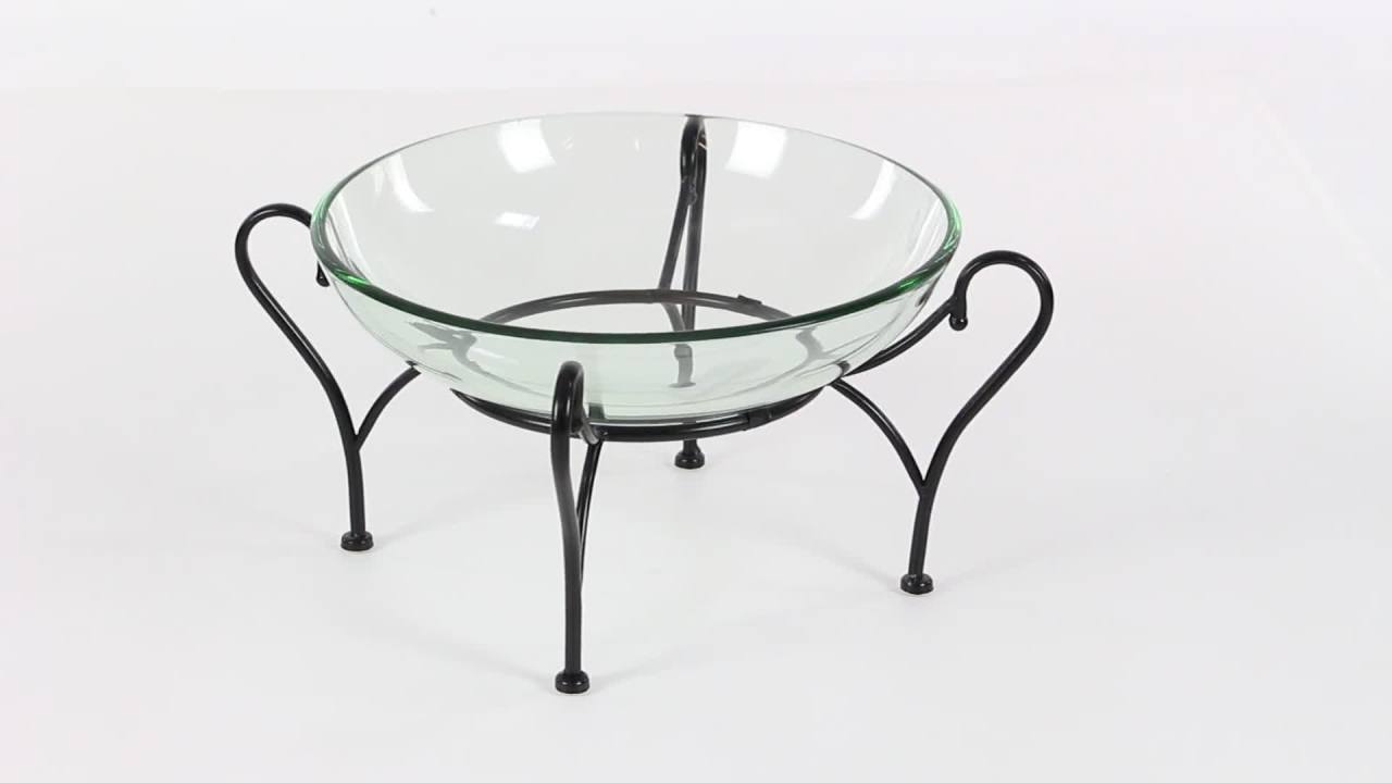 thumbnail video image 2 of DecMode Traditional 9 X 20 Inch Clear Glass Round Bowl with Iron Scroll Stand, 2 of 6