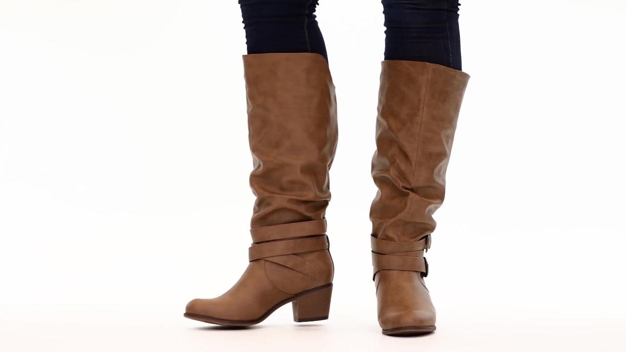 thumbnail video image 2 of Journee Womens Late Wide Calf Stacked Heel Mid Calf Boots, Widths Available, 2 of 10
