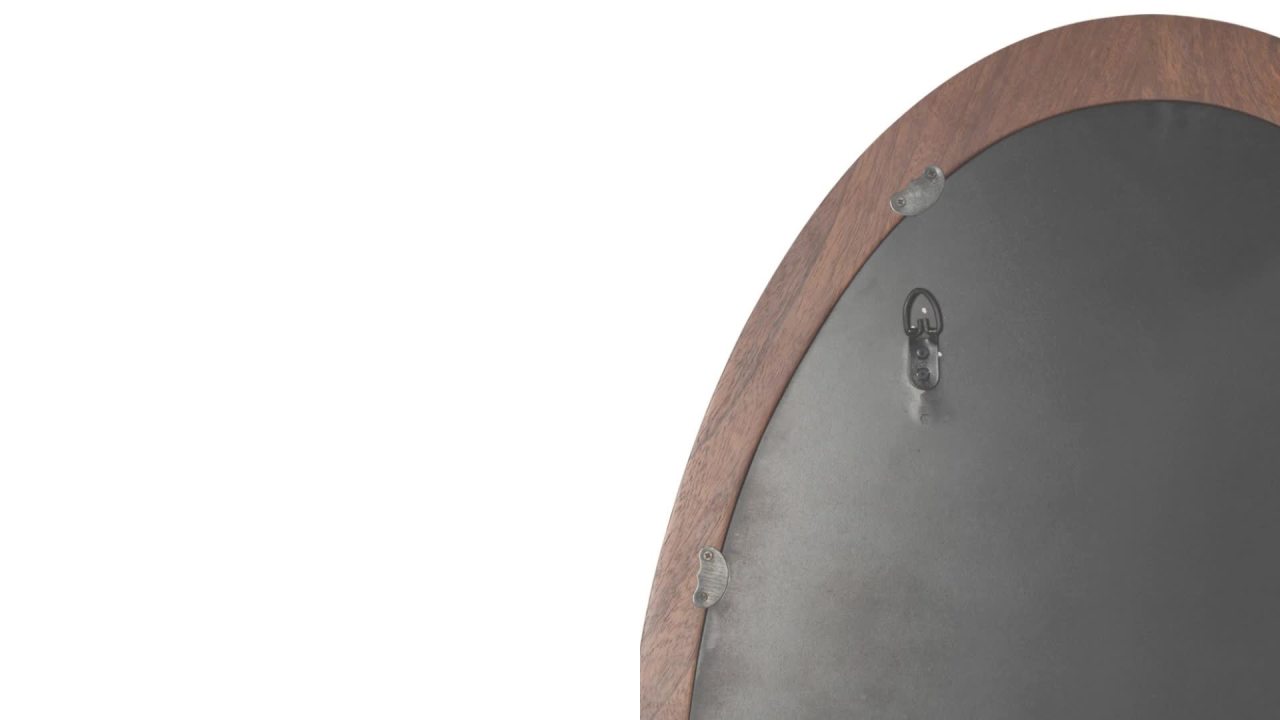 thumbnail video image 2 of Kate and Laurel McKinder Asymmetrical Wood Wall Mirror, 24 x 28, Walnut Brown, Decorative Irregular Geometric Mirror with Robust Wooden Frame and Distinct Finish, 2 of 9
