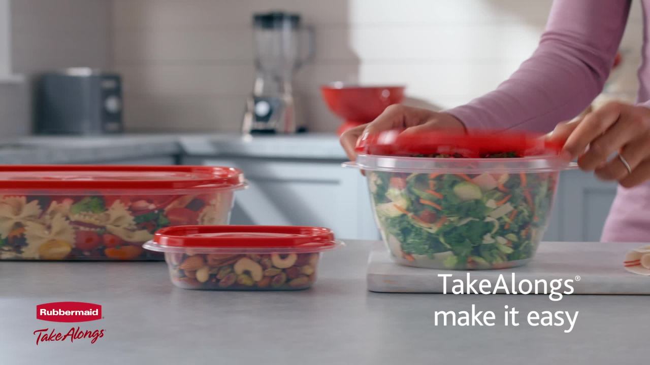 thumbnail video image 2 of Rubbermaid TakeAlongs 3.2 cup Bowls Food Storage Containers 4 Pack, Made for Family Meals and Easy Serving, 2 of 6