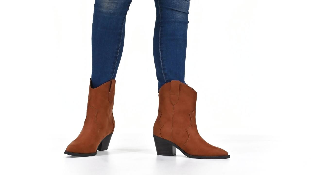 thumbnail video image 2 of Journee Collection Womens Becker Pointed Toe Stacked Western Booties, 2 of 7