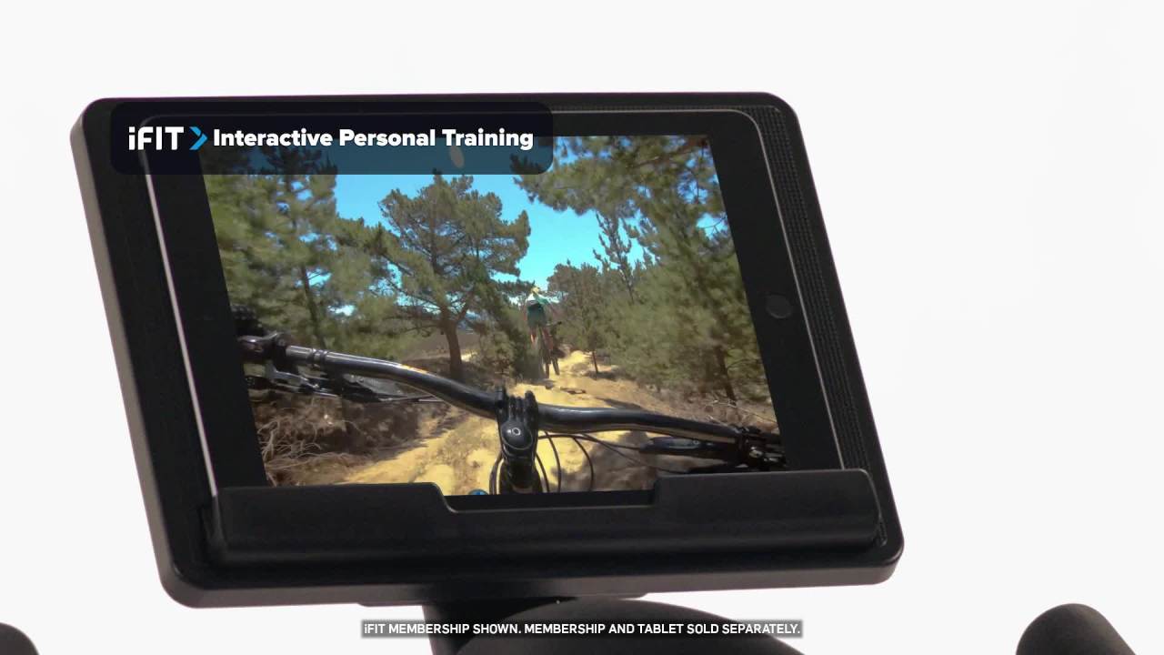 thumbnail video image 2 of ProForm Sport CX; Indoor Exercise Bike with Large LCD Display and Built-In Tablet Holder; Set of Dumbbells Included, 2 of 13