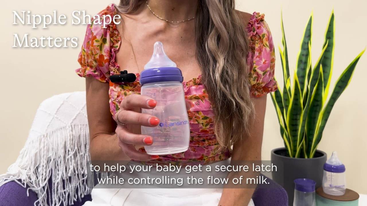 thumbnail video image 3 of Lansinoh Anti-Colic Baby Bottles for Breastfeeding Babies, 5oz & 8oz, 3ct Each, 6 Bottles Total, Includes Slow Flow Nipples, Size S, and Medium Flow Nipples, Size M, 3 of 9