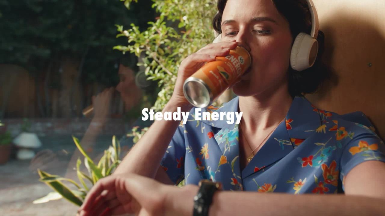 thumbnail video image 2 of V8 Energy Peach Mango and Orange Pineapple Energy Drinks, 8 fl oz Can (24 Pack), 2 of 15