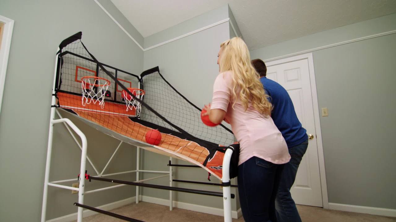 thumbnail video image 2 of Atomic Slam Dunk Basketball Shootout Includes 4 Miniature Basketballs and Air Pump and Needle, 2 of 14