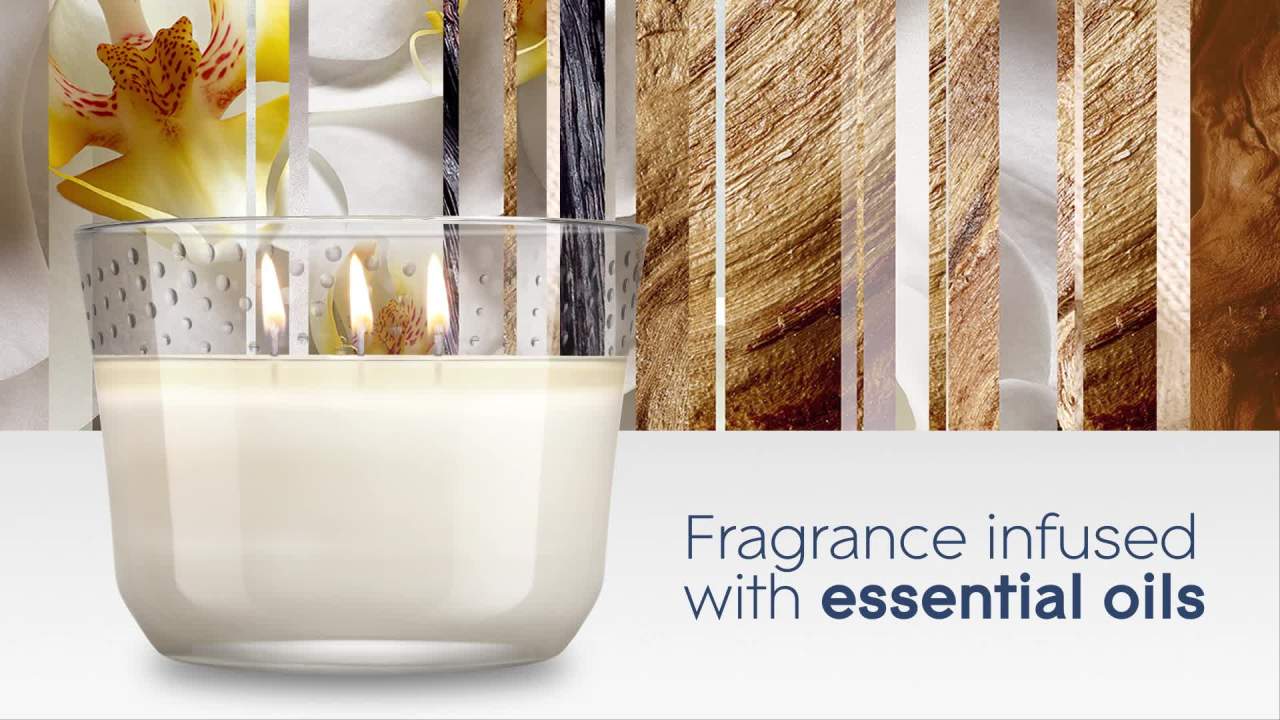 thumbnail video image 2 of Glade Candle Alluring Sheer Vanilla Embrace Scent, 3-Wick, 6.8 oz (193 g), 1 Count, Fragrance Infused with Essential Oils, Notes of Vanilla Blossom, White Orchid, Sandalwood Scented Candles, 2 of 12