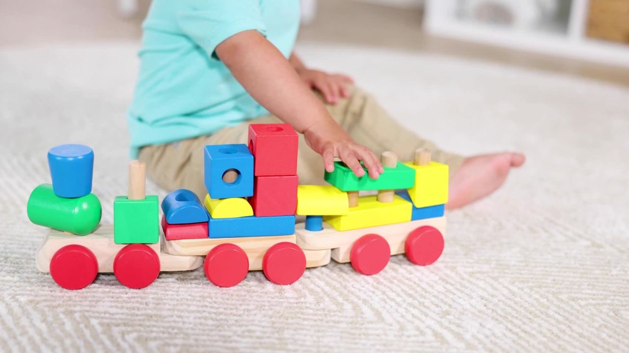 thumbnail video image 3 of Melissa & Doug Classic Wooden Stacking Train, Toddler, Ages 2-4, 3 of 10