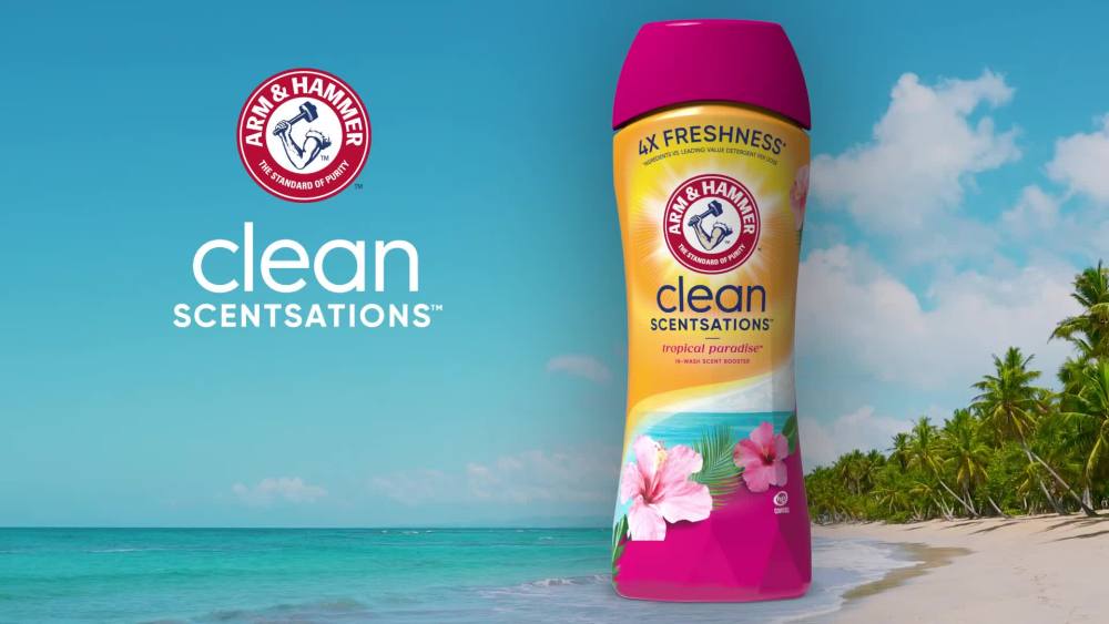 thumbnail video image 2 of ARM & HAMMER Clean Scentsations In-Wash Scent Booster, Laundry Scent Booster Tropical Paradise scent, 24 Oz, 2 of 13