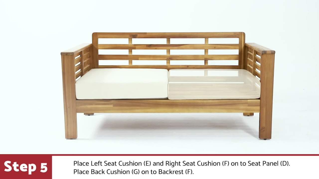 thumbnail video image 2 of Noble House Acacia Wood Outdoor Patio Dining Set with Cushions, Teak/Cream, 2 of 14