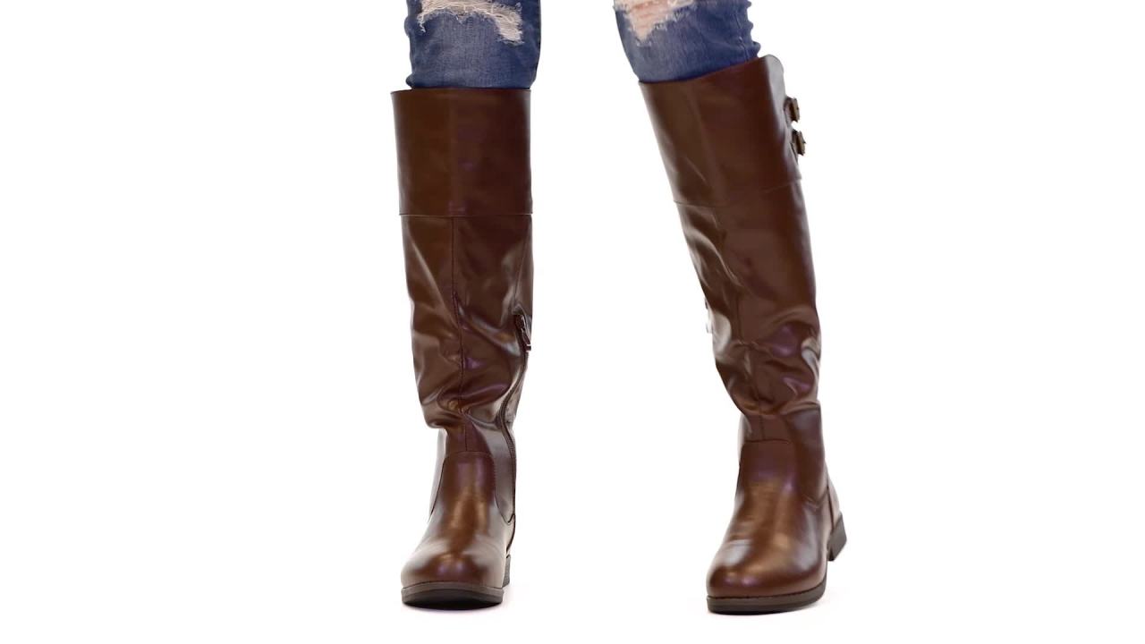 thumbnail video image 2 of Journee Womens Tori Stacked Heel Riding Boots, 2 of 10