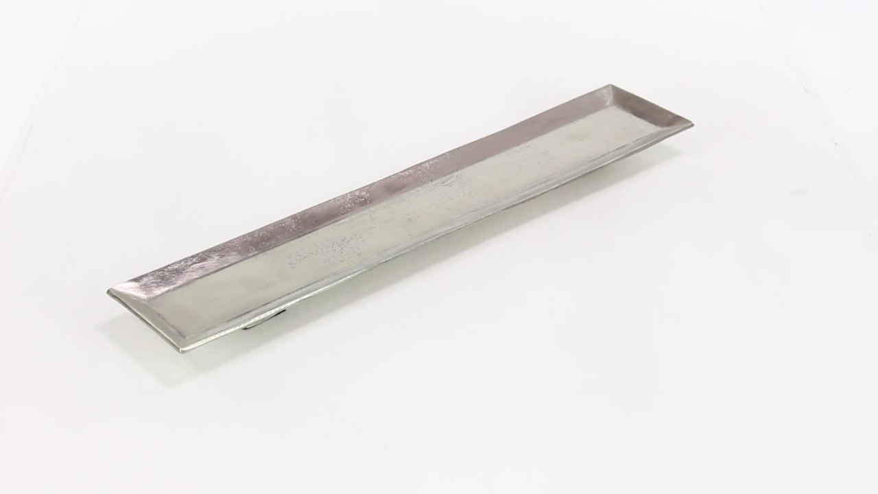 thumbnail video image 2 of DecMode 34" x 6" Silver Aluminum Metal Slim Rectangular Tray with Feet, 1-Piece, 2 of 12