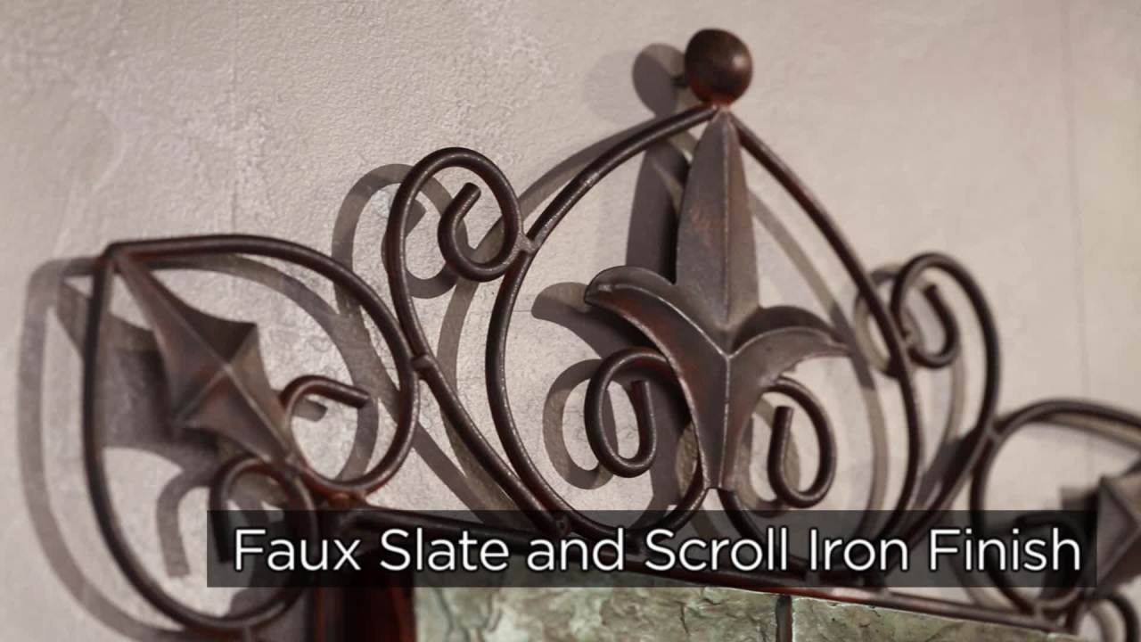 thumbnail video image 2 of Ibizi 33" High Large Rustic Traditional Indoor Outdoor Decor Faux Stone Wall Fountain with Light LED Iron Scroll, 2 of 7