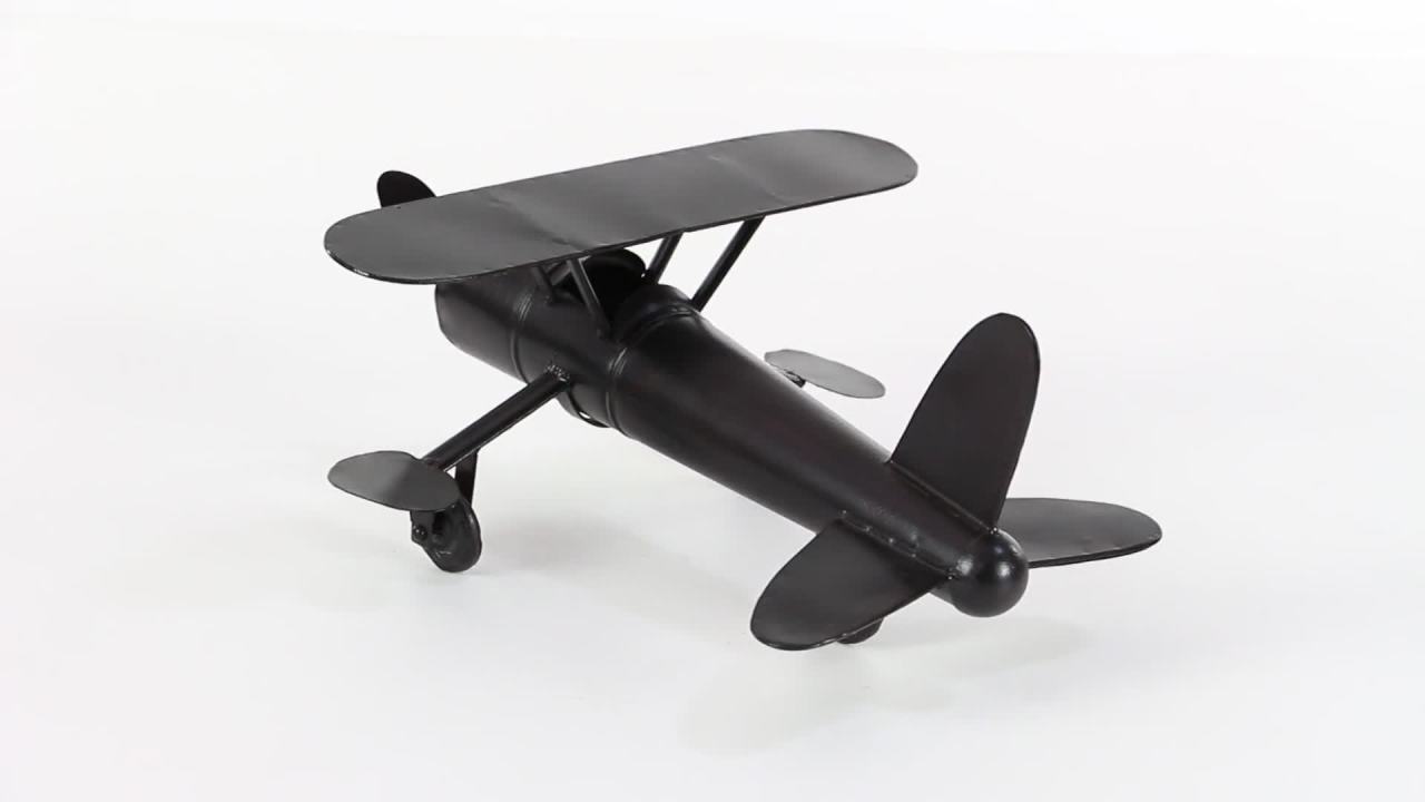 thumbnail video image 2 of 18" x 9" Brown Metal Airplane Sculpture, by DecMode, 2 of 12