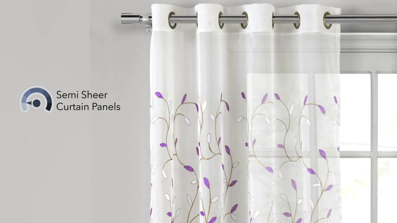 thumbnail video image 2 of Grommet Curtain Panel, Embroidered Sheer Extra-Wide, Blue 54" x 84", 2 of 10