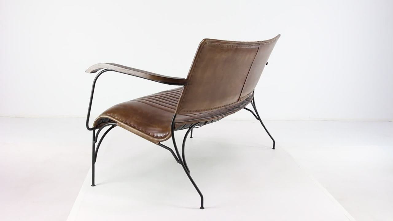 thumbnail video image 2 of DecMode Leather Tufted Lounge Chair with Metal Legs, Brown, 2 of 12