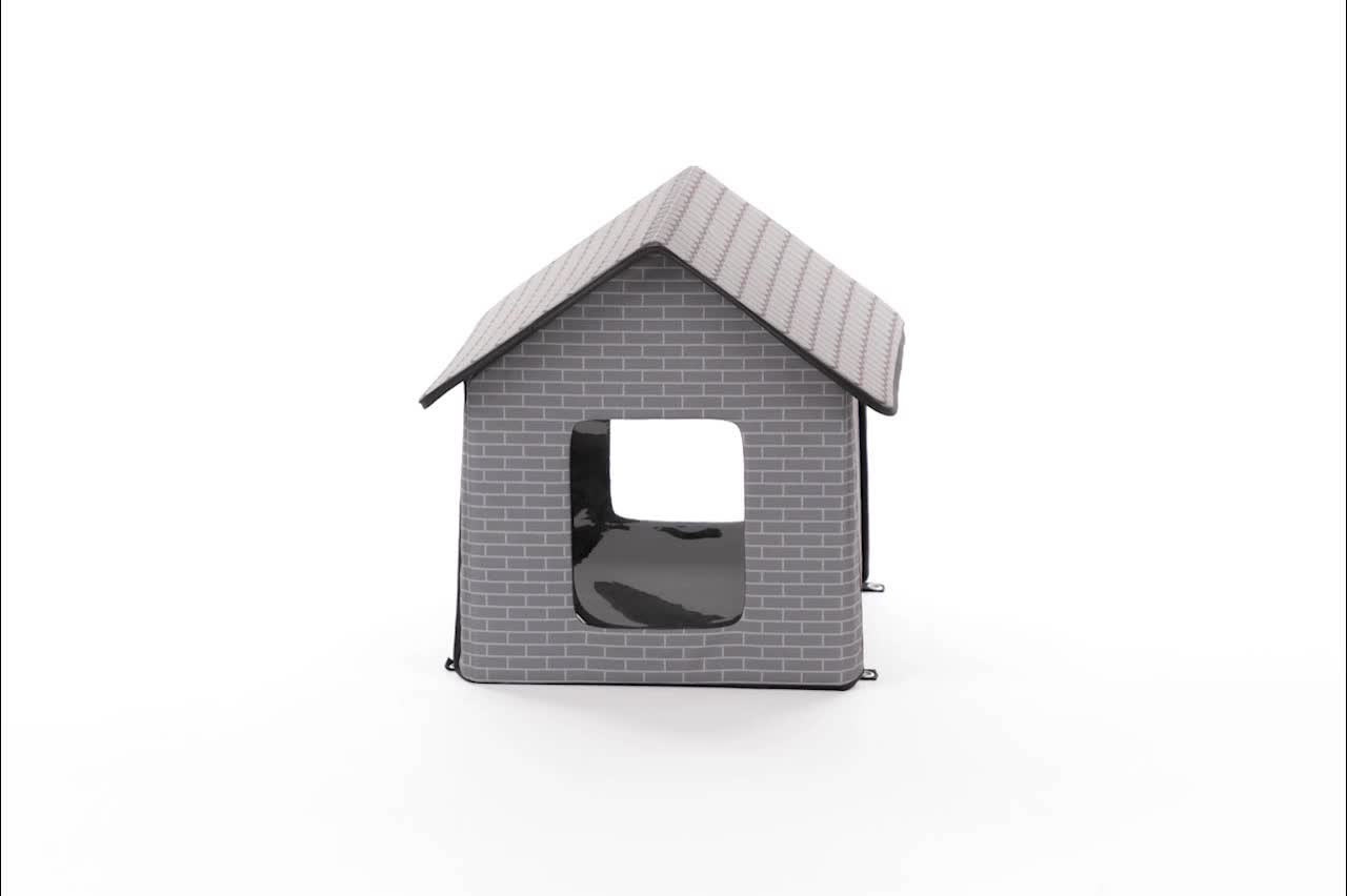 thumbnail video image 3 of TRIXIE 1-Story Insulated Waterproof Material Small Indoor-Outdoor Cat House with Door Flaps, Gray, 3 of 12