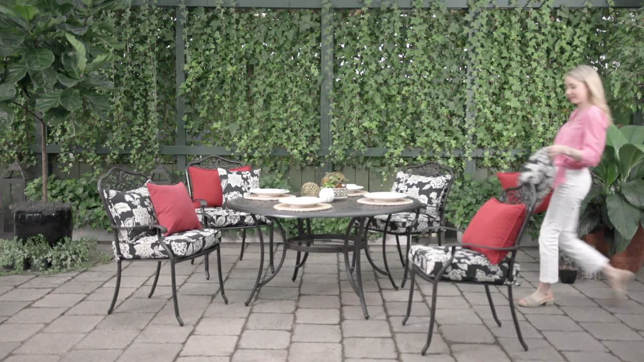 thumbnail video image 2 of ARDEN Outdoor Seat Cushion 19 x 19, Ashland Black Jacobean, 2 of 12