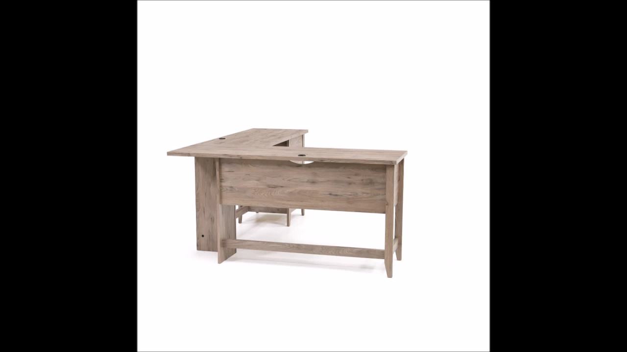 thumbnail video image 2 of Sauder Summit Station L-Shaped Computer Desk, Laurel Oak Finish, 2 of 14