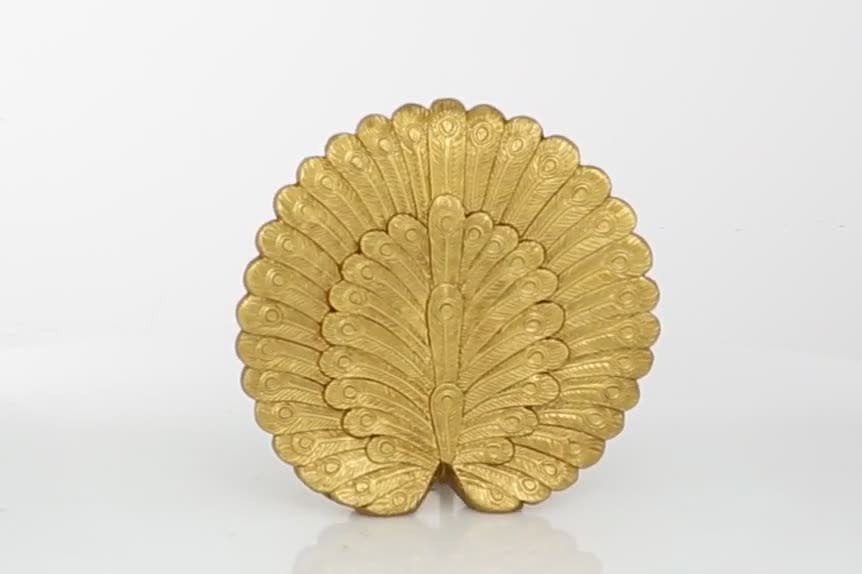 thumbnail video image 2 of 12" x 12" Gold Polystone Handmade Peacock Sculpture, by DecMode, 2 of 8